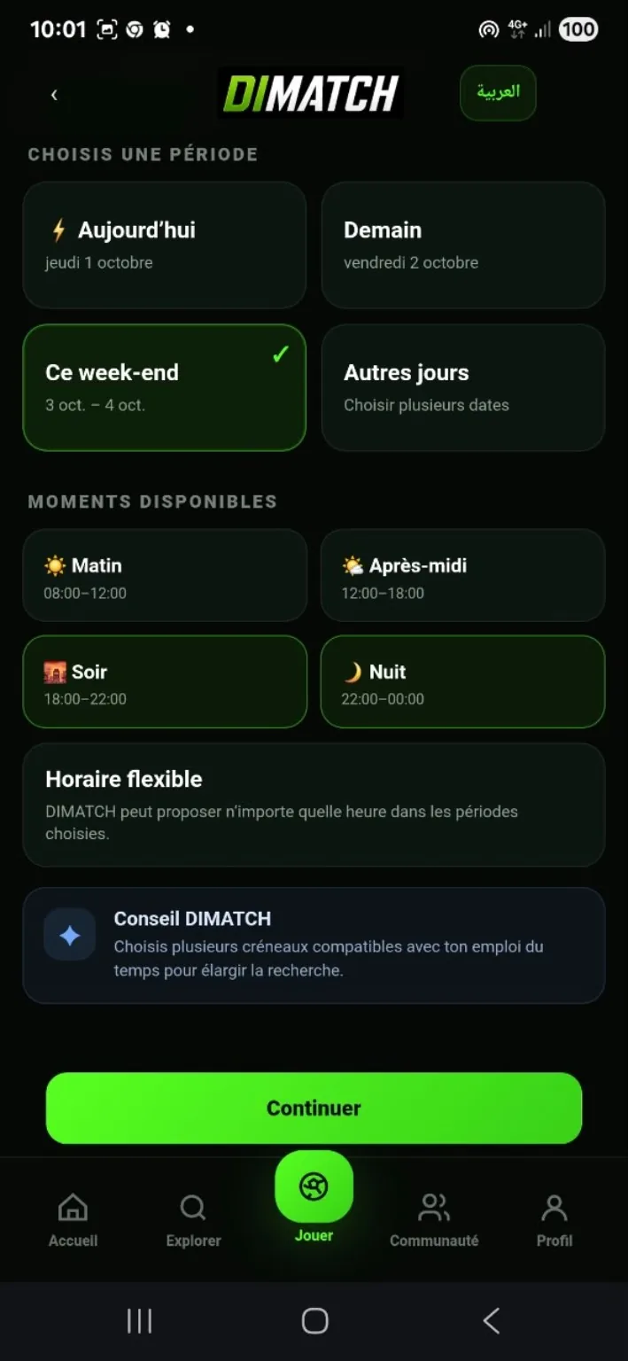 DIMATCH — Tes disponibilités